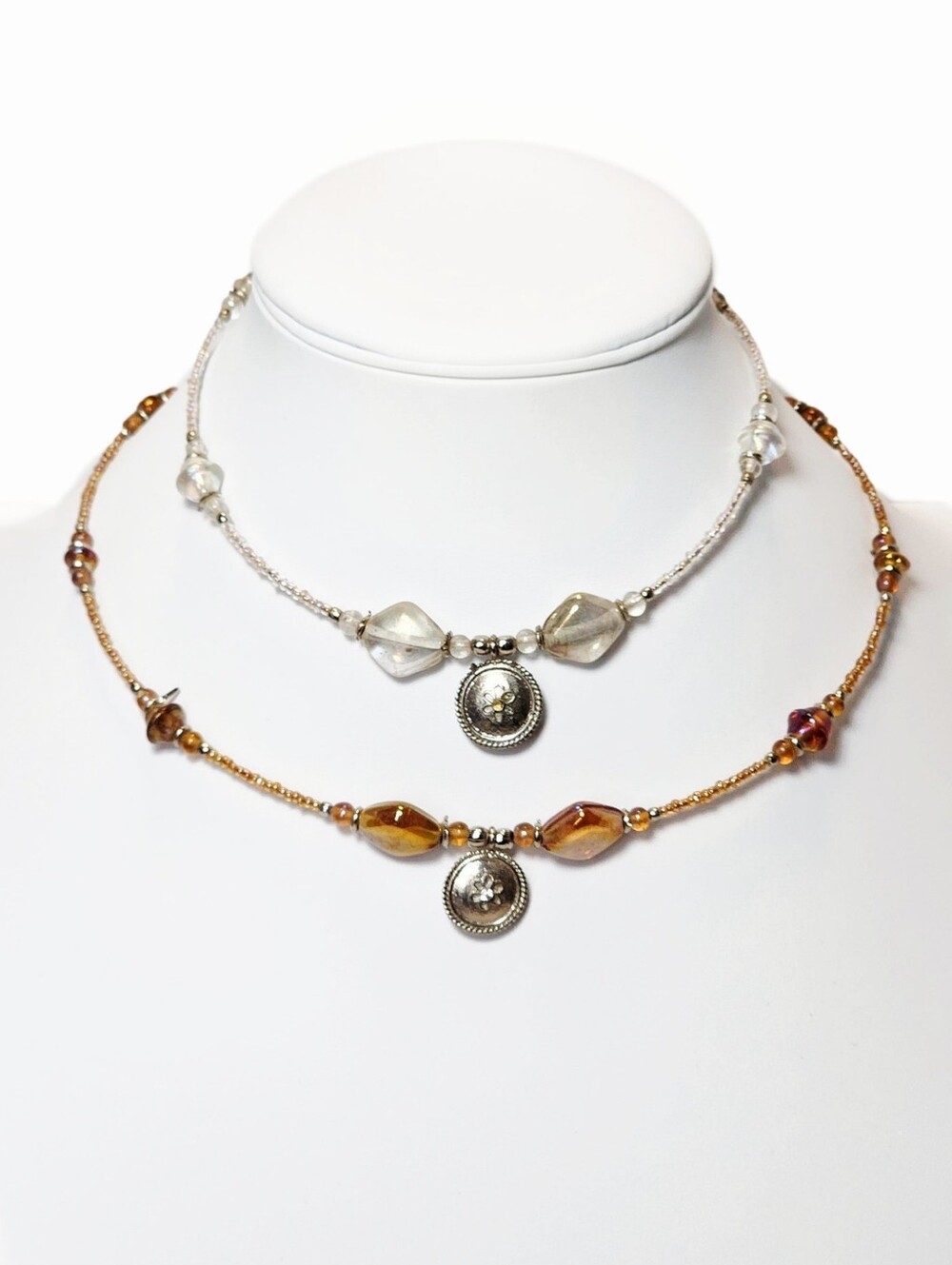 Bundle of 2 Wired Choker Necklaces Gold Beaded Silver/Clear Beaded NWOT